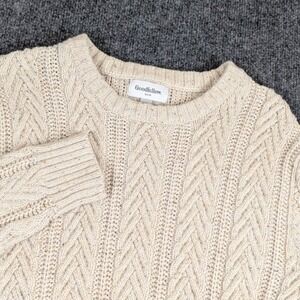 Goodfellow & Co Mens Cable Knit Sweater Beige Oatmeal Speckled Crewneck Size M